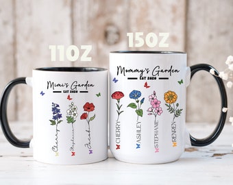 Custom Flower Mug, Gift for Gigi, Gift Ideas for Nana, Custom Garden Gift, Birth Flower Cup, Grandma&#39;s Garden, Personal Mug, Birth Flower