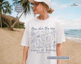 Personalized Oneder the Sea Family Matching Shirts, Custom AnyAge Mermaid Birthday Tees, Ocean Theme Kids First Bday Outfit,Sea Animals Tee