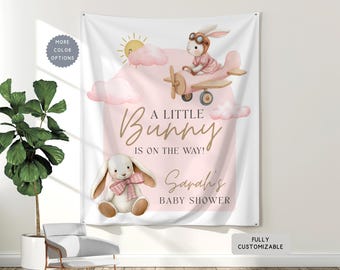 Personalized A Little Bunny Baby Shower Banner, Custom Some Bunny is on the Way Hanging Backdrop Party Decor, Coquette Bow Girl Welcome Sign