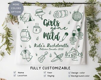 Personalized Girls Gone Mild Bachelorette Banner Sign, Custom Camping Final Fiesta Bridal Shower Photobooth Backdrop, Sleepover Bach Party