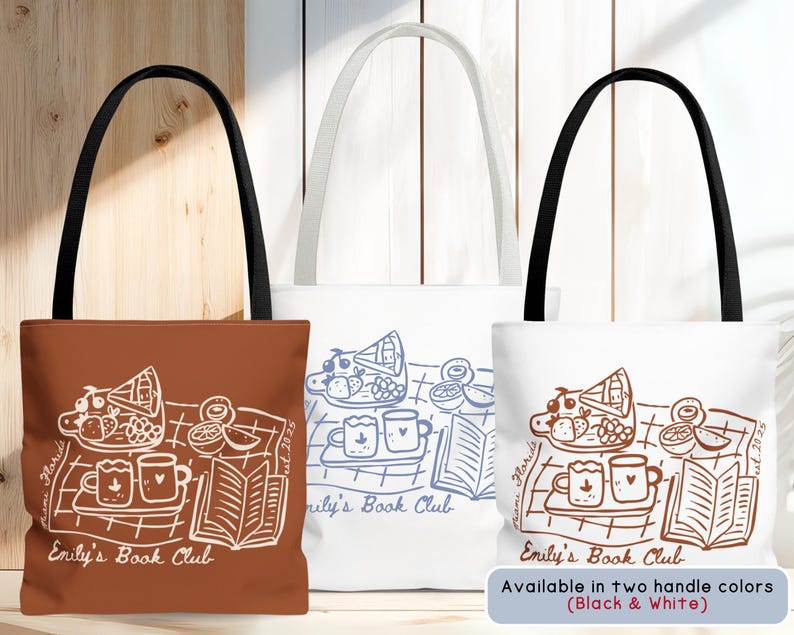 Personalized Book Club Bachelorette Totebag, Bookish Bride Girls Weekend Trip Bags, Coffee and Books Bridalparty Favors Welcome Bag Gift image 2