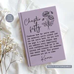 Personalized 50th Birthday Hardcover Journal, Custom Birth Flower Chapter Fifty Birthday Guestbook, Daughter Gift For Mom Turning Fiftieth