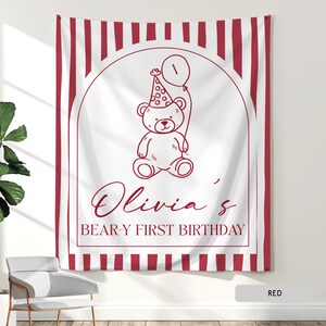Personalized Beary First Birthday Hanging Backdrop Decor, Teddy Bear Theme Birthday Tapestry Sign, Custom 1st Birthday Boy Girl Banner Ideas image 5
