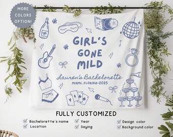 Personalized Girls Gone Mild Bachelorette Banner Sign, Custom Final Fiesta Bridal Shower Photobooth Hanging Backdrop, Sleepover Bach Party