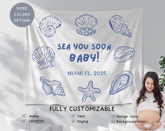 Personalized Beach Baby Shower Banner Sign, Custom Baby on Board Party Decor, Ocean Baby Theme Welcome Sign, Coastal Baby Announcement Gift