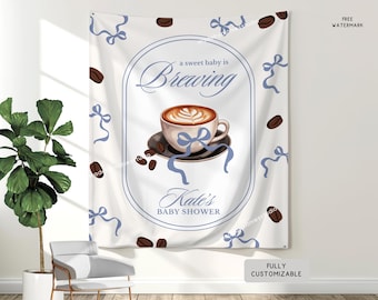 Personalized A Sweet Baby is Brewing Banner, Custom Coffee Theme Baby Shower Hanging Backdrop, Espresso Party Photobooth Welcome Sign Decor