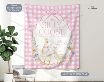 Personalized Silly Goose Theme Baby Shower Banner Decor, A New Silly Goose on the Loose Hanging Photo Backdrop, Baby Girl Shower Party Sign