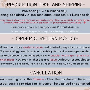 text related to the production time and shipping of items, including information about the order and return policy, as well as the cancellation process.