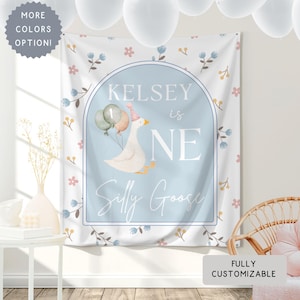 Personalized One Silly Goose Birthday Banner, Floral Silly Goose Wall Hanging Backdrop Party Decor, Custom Goose 1st Birthday Welcome Sign
