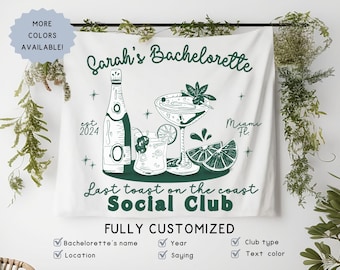 Personalized Beach Bride Photo Wedding Backdrop Tapestry for Bachelorette Party Decor, Last Toast on the Coast Bach Banner, Destination Bach