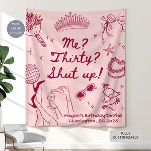 Custom 30th Beach Theme Birthday Diaries Banner Sign, Thirty Birthday Party Hanging Decor ,Personalized Location Girls Social Club Tapestry