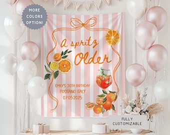Personalized 30th Birthday Banner, A Spritz Older Italian Lemon Theme Party Decor, Coquette Bow Citrus Brunch Thirty Mediterranean Sign 1995