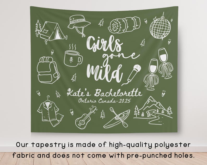 Personalized Girls Gone Mild Bachelorette Banner Sign, Custom Camping Final Fiesta Bridal Shower Photobooth Backdrop, Sleepover Bach Party image 8