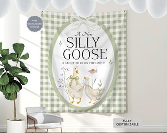 Personalized Silly Goose Theme Baby Shower Banner Decor, A New Silly Goose on the Loose Hanging Photo Backdrop, Baby Girl Shower Party Sign