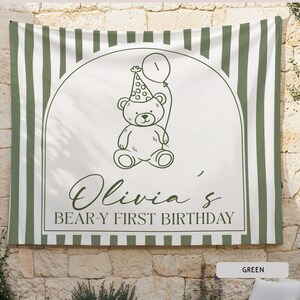 Personalized Beary First Birthday Hanging Backdrop Decor, Teddy Bear Theme Birthday Tapestry Sign, Custom 1st Birthday Boy Girl Banner Ideas image 4
