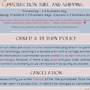 text related to the production time and shipping of items, including information about the order and return policy, as well as the cancellation process.