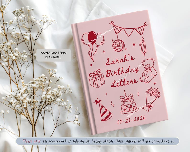 Personalized Kids Birthday Letters Hard Cover Journal, Custom Any Age Teddy Bear Theme Keepsake Memory Notebook,Custom First Bday Guest Book image 3