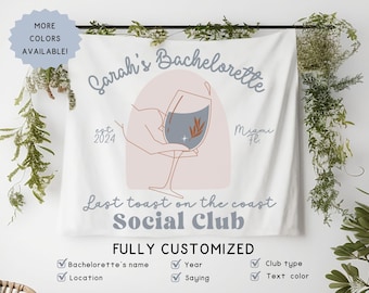 Personalized Cocktail Bride Photo Wedding Backdrop Tapestry for Bachelorette Party Decor, Last Toast on the Coast Bach Destination Banner
