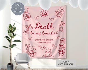 Personalized Death to my Twenties Birthday Banner, Custom RIP to my Twenties Party Decor Hanging Backdrop, 30th Birthday Sign, Dirty Thirty