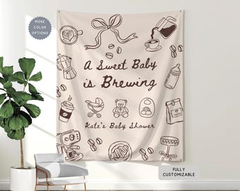Personalized A Sweet Baby is Brewing Banner, Custom Coffee Theme Baby Shower Hanging Backdrop, Espresso Party Photobooth Welcome Sign Decor
