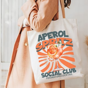 Custom Aperol Spritz Signature Cocktail Themed Social Club Beach Bag For Bridesmaids Gift Wedding Welcome Bag Spritz Bridal Shower Tote Bag
