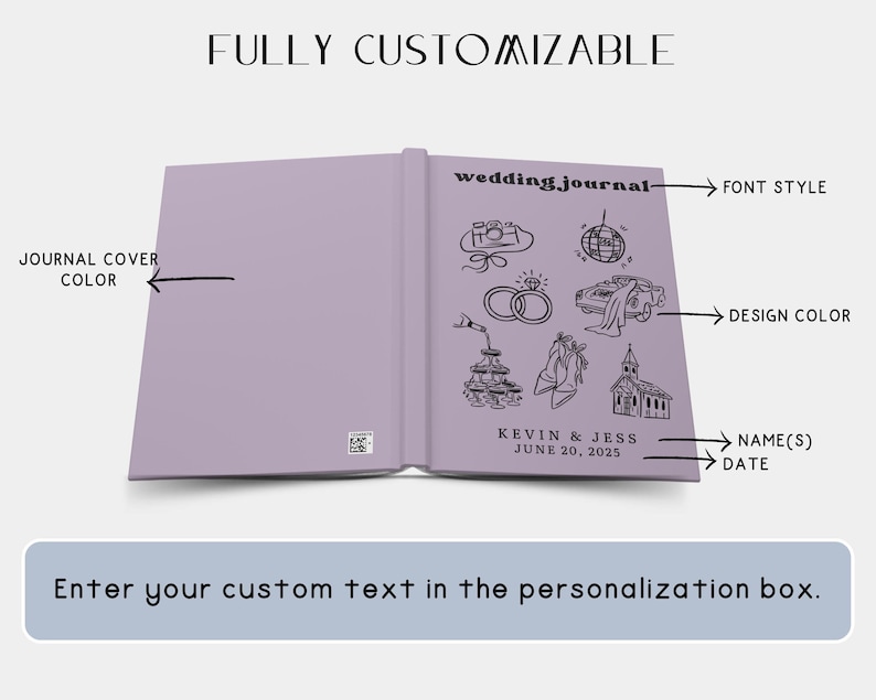 Personalized Wedding Hardcover Notebook, Engagement Journal Gift For Future Bride,Custom Couple Name Newly Engaged Bridal Shower Memory Book image 6