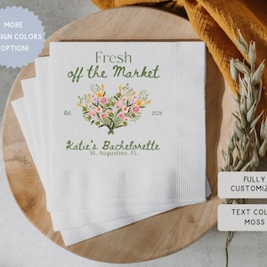 Personalized Fresh off the Market Bachelorette Bridal Shower Napkins, Custom Flowers Party Supplies Decor, Final Fiesta Bride Girls Weekend