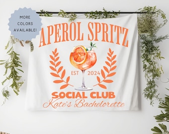 Personalized Aperol Spritz Social Club Wall Decorations for Bridal Shower Party Banner Custom Tapestry Bachelorette Sign Bride Name Backdrop