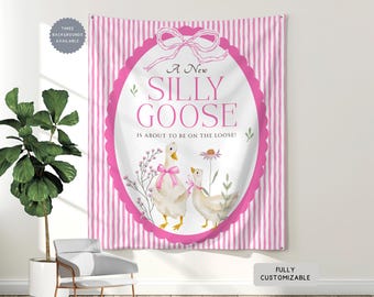 Personalized Pink Silly Goose Theme Baby Shower Banner Decor, A New Silly Goose on the Loose Hanging  Backdrop, Baby Girl Shower Party Sign