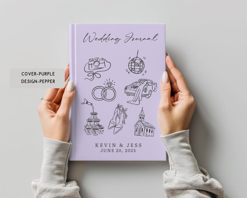 Personalized Wedding Hardcover Notebook, Engagement Journal Gift For Future Bride,Custom Couple Name Newly Engaged Bridal Shower Memory Book image 8