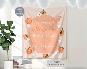 Personalized Peach Baby Shower Banner, A Sweet Little Peach is on the Way Wall Hanging Backdrop, Custom Summer Cutie Baby Girl Party Decor