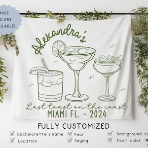 Personalized Wedding Backdrop Tapestry for Bach Beach Banner, Last Toast on the Coast Coastal Bachelorette Sign, Fiesta Bridal Shower Flag