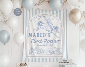 Personalized My First Rodeo Birthday Banner, Custom ANY AGE Cowboy Hanging Backdrop, Boy Rodeo Party Decor Wild West Theme 1st Birthday Sign