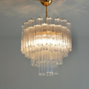 Traditional Mid-Century Murano Style chandelier, color white Tronchi glasses with gold, size 60 cm diameter