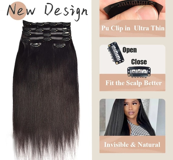 Seamless Clip Ins Human Hair Extensions. PU Clip in Extensions. Yaki Straight Clip in Seamless Hair Extensions. 150g Weft 6pcs Etsy