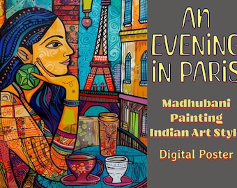 An Evening in Paris | Indian Madhubani Painting | Folk Art | Indian Art | Digital Download | Housewarming Gift | Living Room Decor