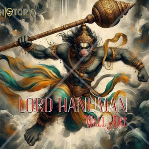 Celestial Valor: Lord Hanuman Digital Art Print | Poster mit hinduistischen Göttern | Hanuman Wandkunst | Indianer Dekor | Geschenk für Zuhause | Ramayana | Hinduismus