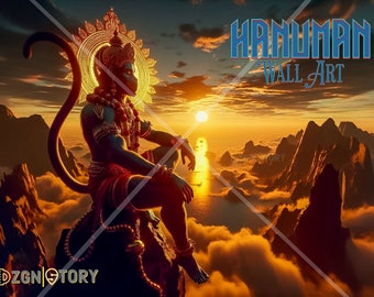 Lord Hanuman: Hindu Art, Mythology, Hindu God illustration, Printable, Digital Art, Hindu God art, Hindu artwork, Digital Poster.
