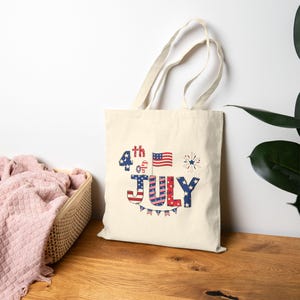 Patriotic Cotton Canvas Tote Bag, Fourth of July Bag, Summer Festival Tote, Eco-Friendly Shopping Bag, USA Independence Day Tote