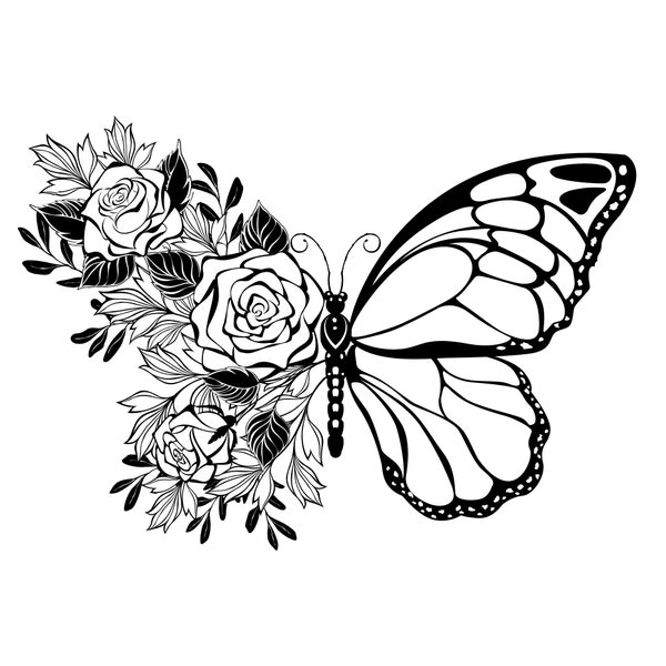 Floral Butterfly SVG, Digital Dowland, Butterfly Flower, Flower Line Art Butterfly Svg files for Png