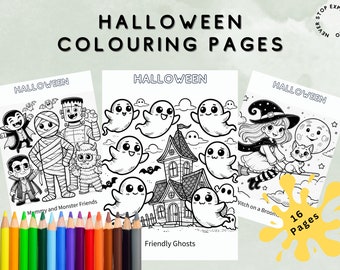 Può includere: Un set di 16 pagine da colorare di Halloween in bianco e nero con una strega su una scopa, fantasmi amichevoli, una casa infestata e una mummia e amici mostri. Le pagine sono pronte per essere colorate con matite colorate, pennarelli o pastelli.