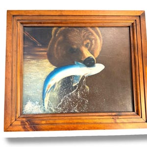 Adele Buytenhuys Original Oil Painting Bear Catching Salmon NC Sandhills Artist
