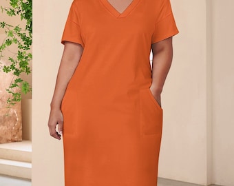 Robe pour femme small à 5XL avec poches et col en V, Robe ample pour l'été pour femme, Robe grande taille pour faire tourner les tête elle