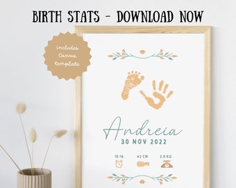 Floral Baby Name Baby Birth Stats Birth Details Print Birth Baby Announcement Newborn Birth Stats Personalized Nursery crib sign template