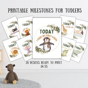 Cartes d'étape imprimables pour les tout-petits, cadeau de shower de bébé, cartes pour bébé, téléchargement d'animaux à l'aquarelle, accessoires photo pour bébé