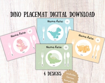 Personalized name Montessori Educational Dinosaur Placemat Canva template Montessori Placemat Printable Toddler placemat homeschool activity