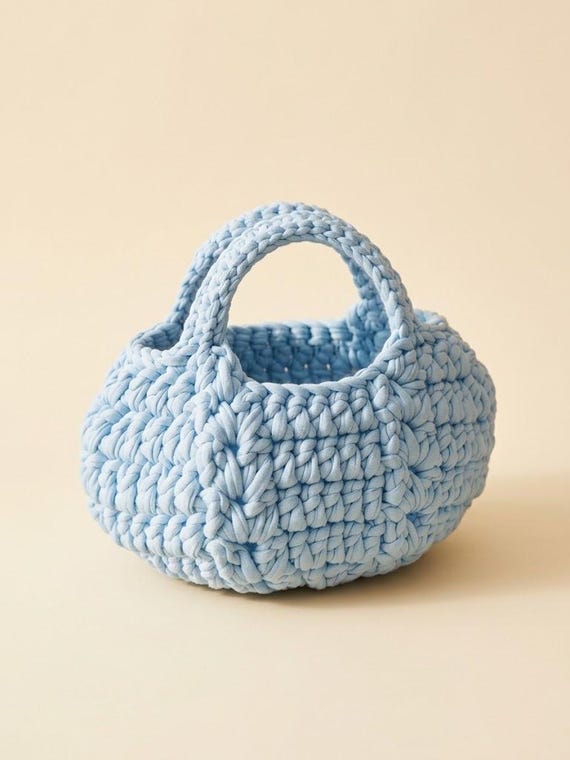 Handcrafted T-shirt Yarn Mini Pumpkin Bag, Crochet Tote, Kawaii Crossbody, Gift for Her