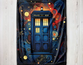 Doctor Who TARDIS Fleece Blanket, Galaxy Police Box Throw, Whovian Gift, Sci Fi Decor