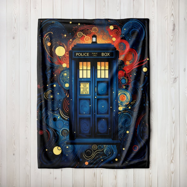 Doctor Who TARDIS Galaxy Blanket - Celestial Police Box Throw, Home Decor, Fleece Blanket, Whovian Blanket, Minky, Geek Gift