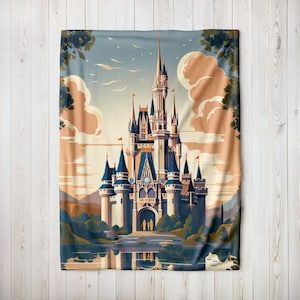Cinderella’s Castle Blanket, WDW Disney Throw, Vibrant Home Decor Velveteen Plush Blanket, Magic Kingdom Castle, Fleece Blanket
